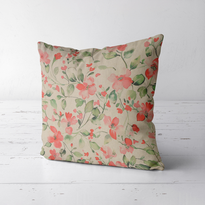 Tissu déco semi panama Rameaux de fleuri, beige