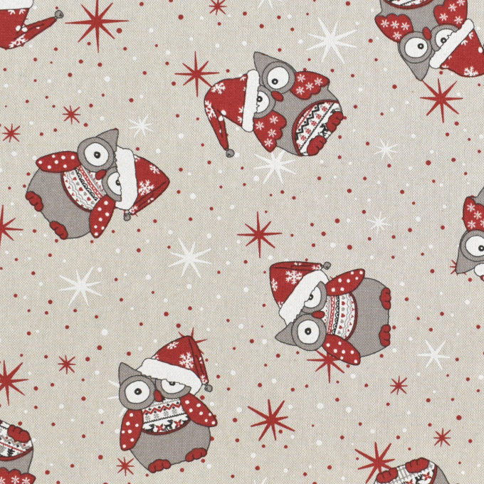 Decoratiestof half panama christmas owls