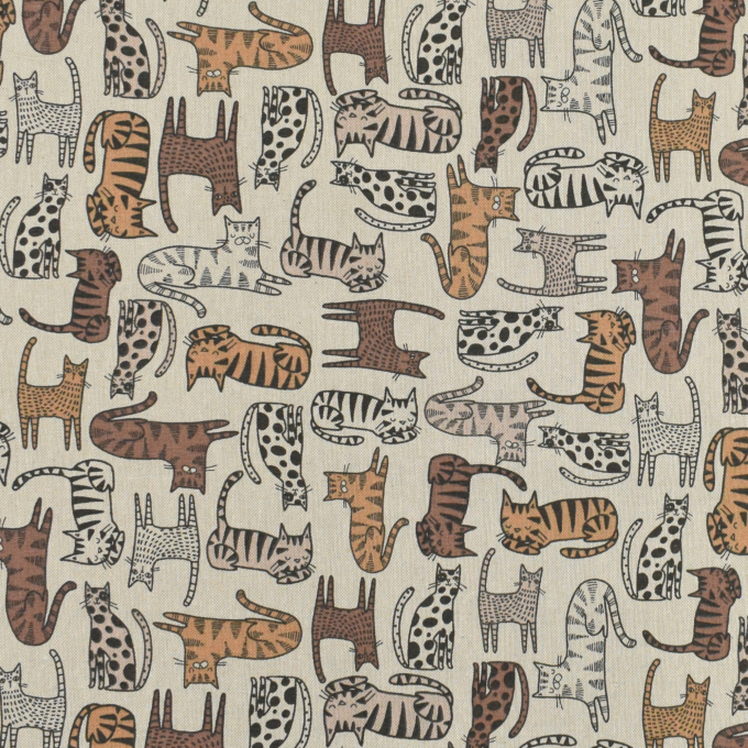 Tissu déco semi panama chats Comic Cats
