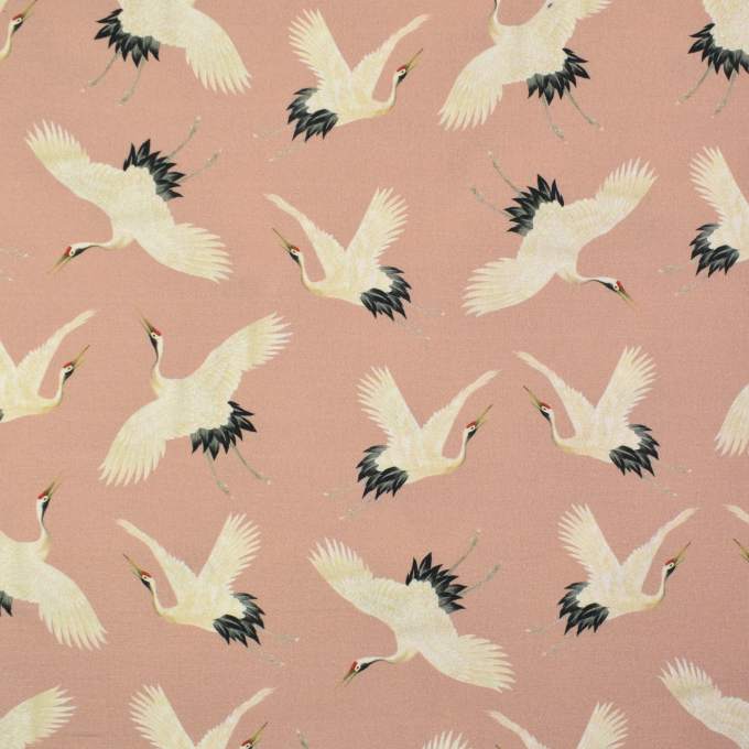 Decoration fabric half panama Crane Bird, old rosé