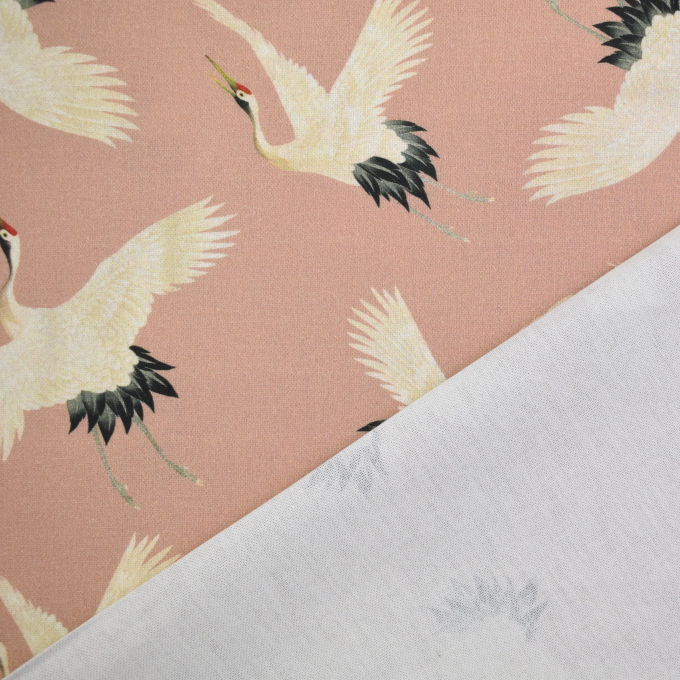 Decoration fabric half panama Crane Bird, old rosé