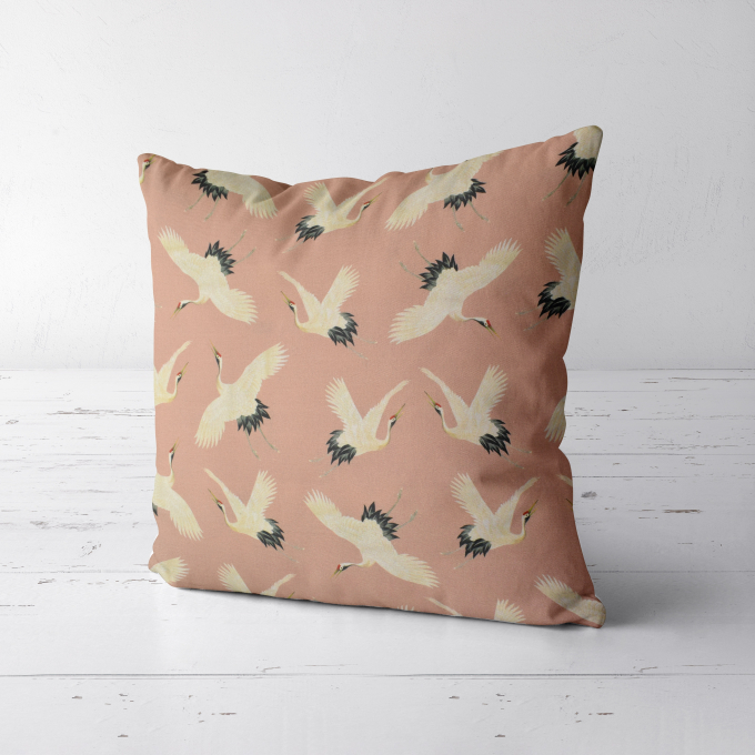 Decoration fabric half panama Crane Bird, old rosé