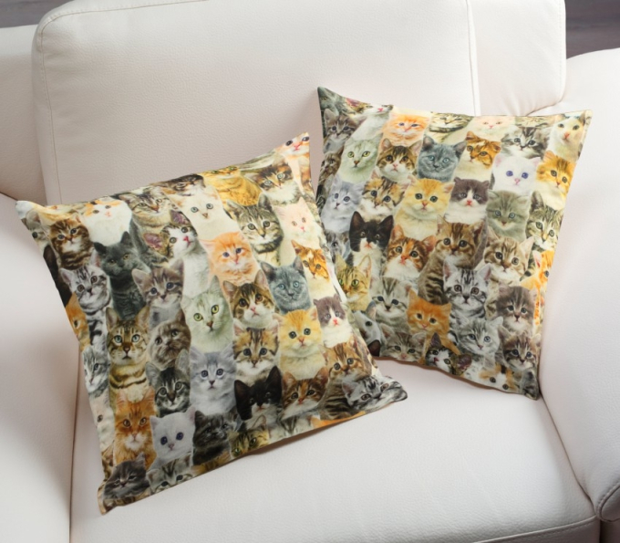 Dekostoff Halbpanama Cute Cats, Digitaldruck