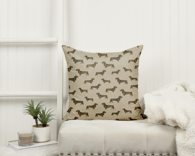 Decoratiestof half panama Dachshund, naturel