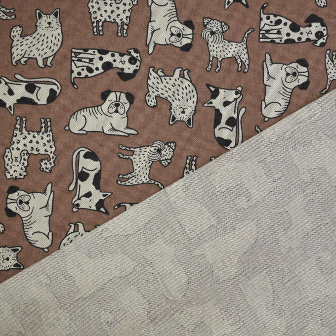 Decoration fabric half panama Dog Wildlife Art, brown