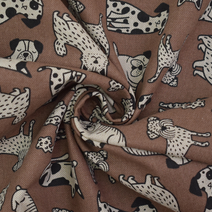 Decoration fabric half panama Dog Wildlife Art, brown