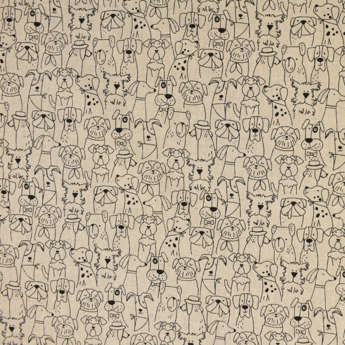 Tissu déco semi panama Chien Dogs, naturel