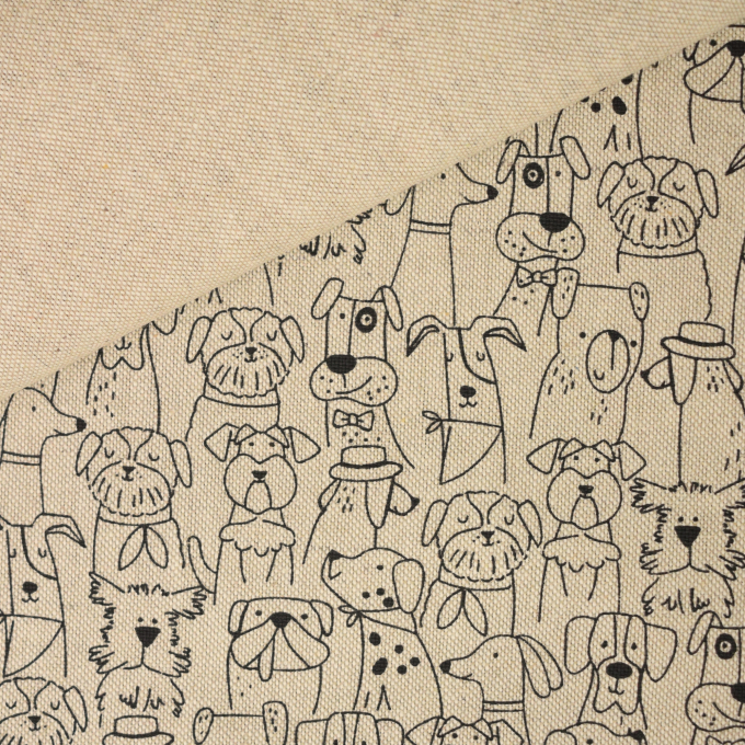 Tissu déco semi panama Chien Dogs, naturel