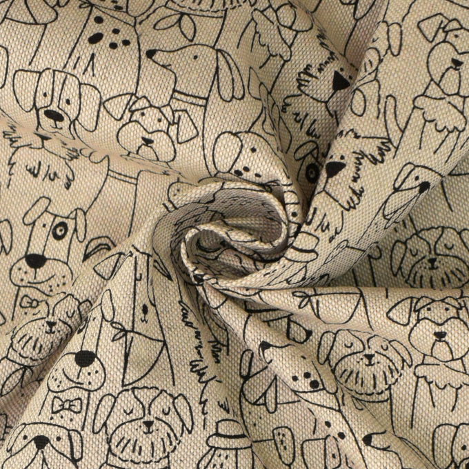 Tissu déco semi panama Chien Dogs, naturel