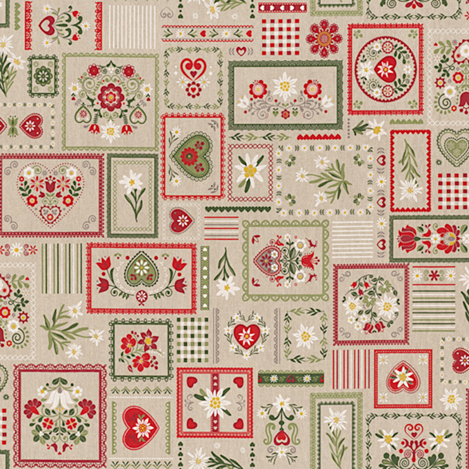 Tissu déco semi panama edelweiss patchwork, naturel