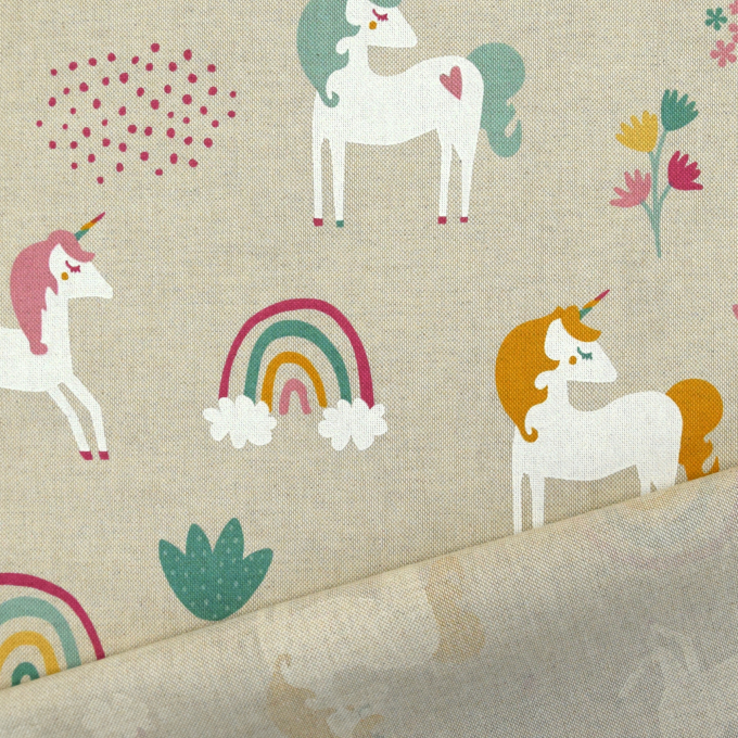 Tissu déco semi panama licornes, naturel