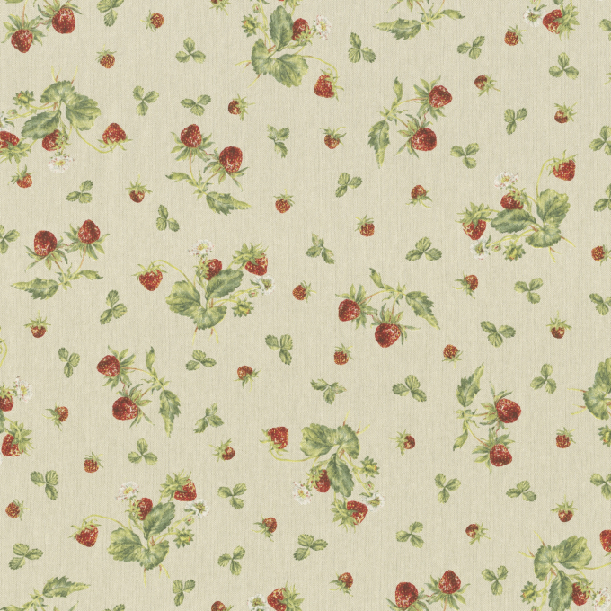 Tissu déco semi panama fraises, naturel