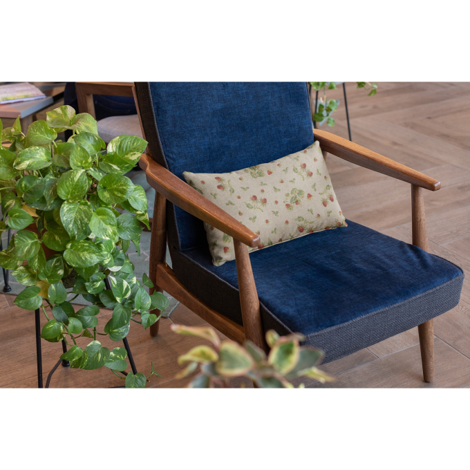 Tissu déco semi panama fraises, naturel