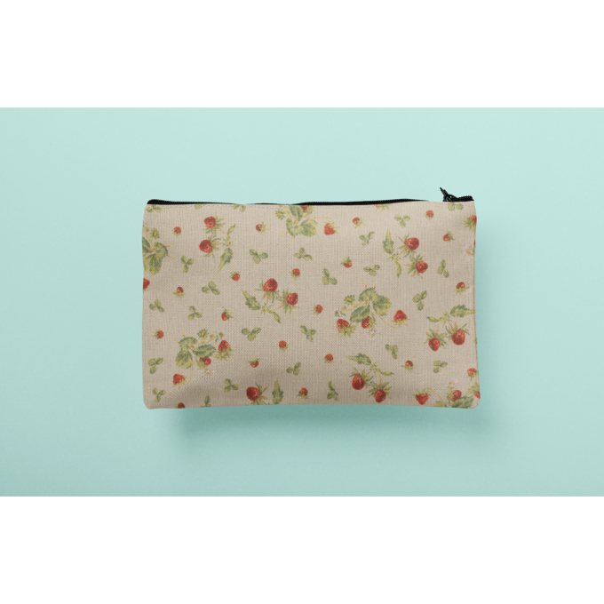 Tissu déco semi panama fraises, naturel
