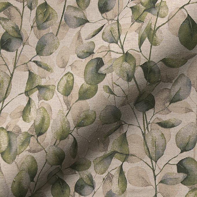Decoration fabric half panama eucalyptus branches