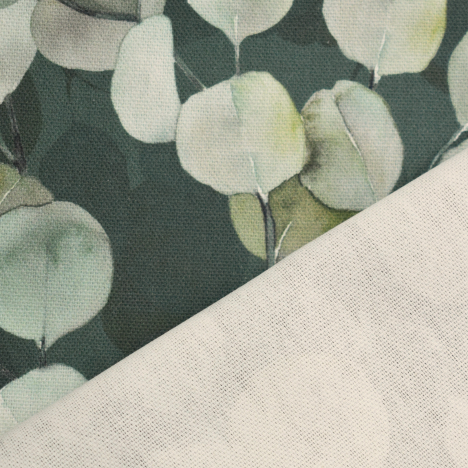 Tissu déco semi panama Feuilles d'eucalyptus, vert foncé profond