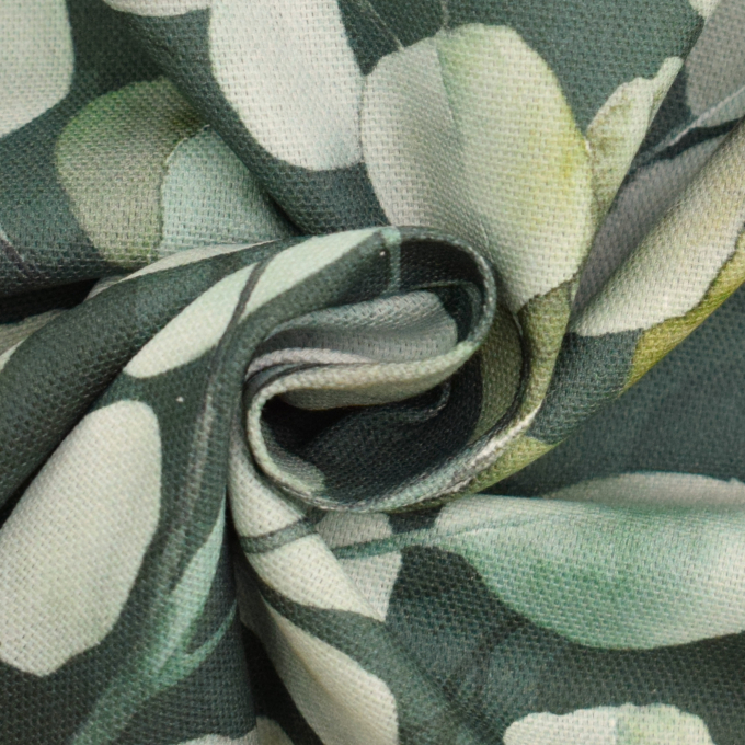 Tissu déco semi panama Feuilles d'eucalyptus, vert foncé profond