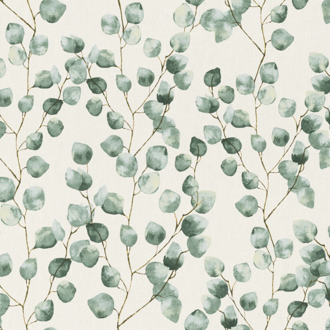 Tissu déco semi panama feuilles eucalyptus Eukalyptus, blanc cassé