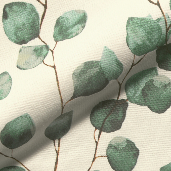 Tissu déco semi panama feuilles eucalyptus Eukalyptus, blanc cassé