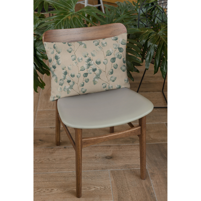 Tissu déco semi panama feuilles eucalyptus, naturel