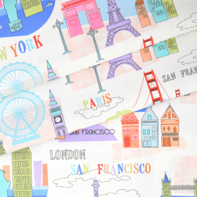 Decoratiestof half panama Famous Big City, wit