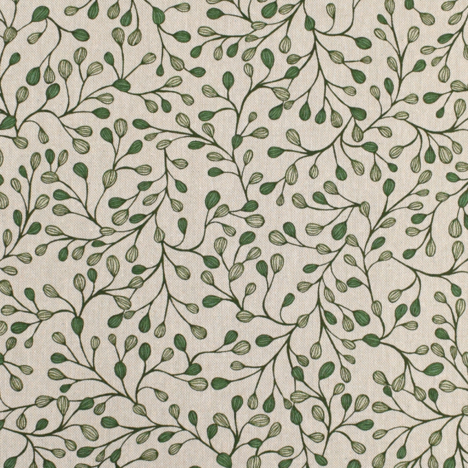 Tissu déco semi panama Feuilles rameaux, naturel