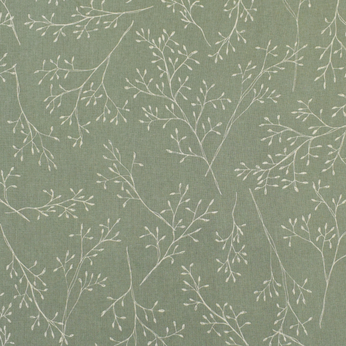 Decoratiestof half panama fijne takken, oudgroen