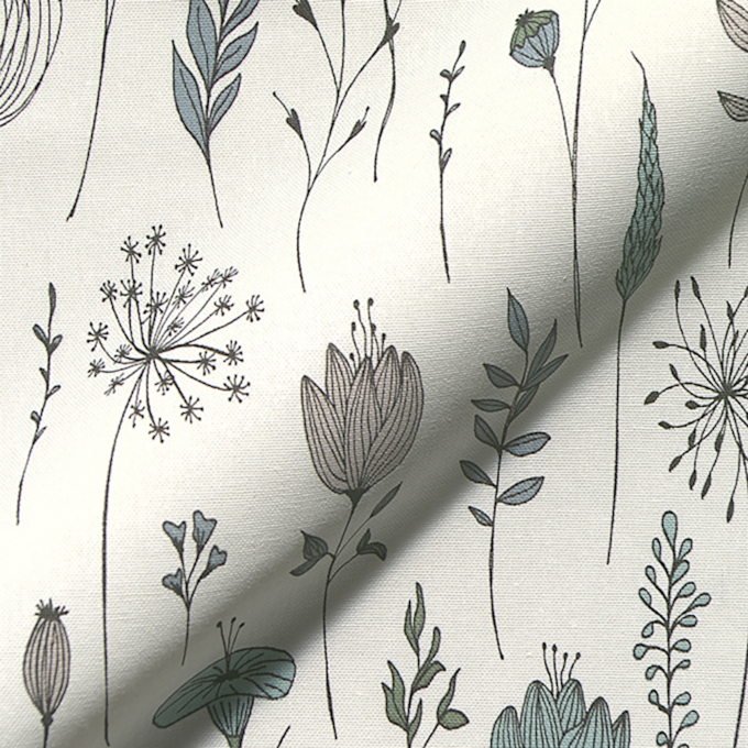 Tissu déco semi panama Fleurs des champs, blanc cassé