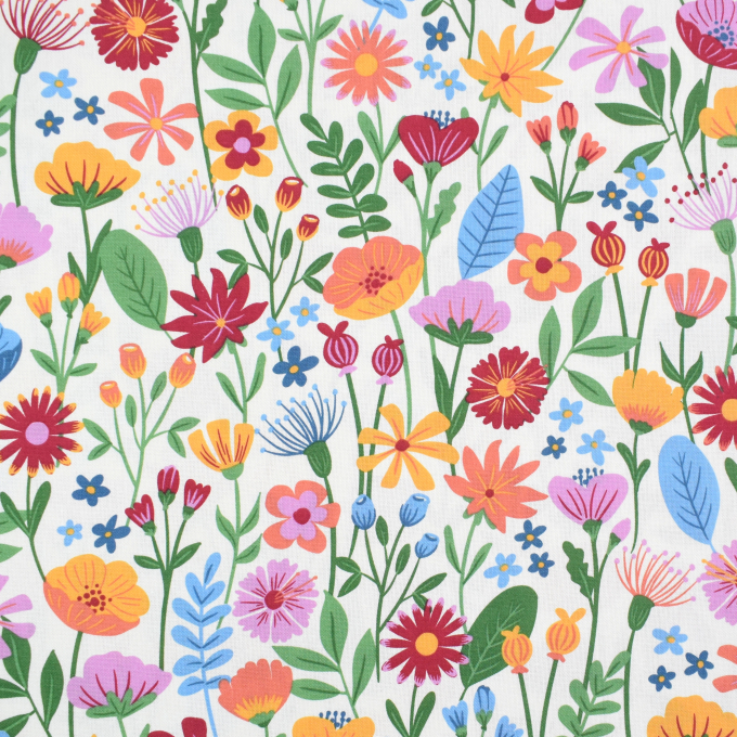 Decoratiestof half panama Floral Fiesta, gebroken wit