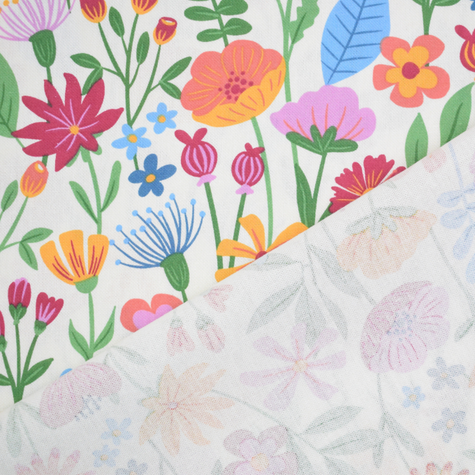 Decoratiestof half panama Floral Fiesta, gebroken wit