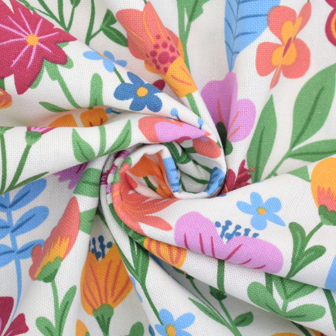 Decoratiestof half panama Floral Fiesta, gebroken wit