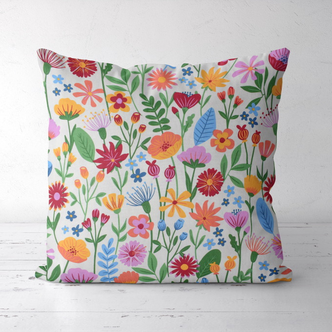 Decoratiestof half panama Floral Fiesta, gebroken wit