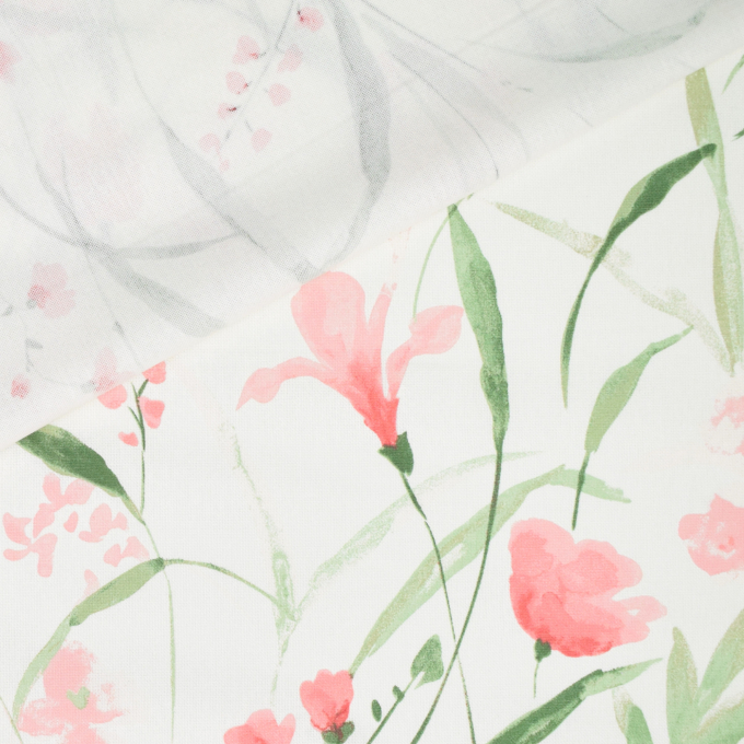 Tissu déco semi panama Fleurs Floral Fresia, blanc cassé