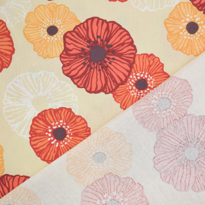 Tissu déco semi panama Fleurs Flower Joy, jaune clair