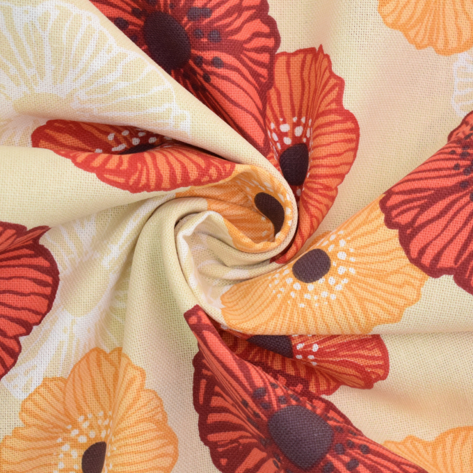 Tissu déco semi panama Fleurs Flower Joy, jaune clair