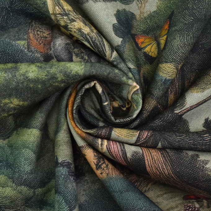 Decoration fabric half panama Forest Animals, dark green