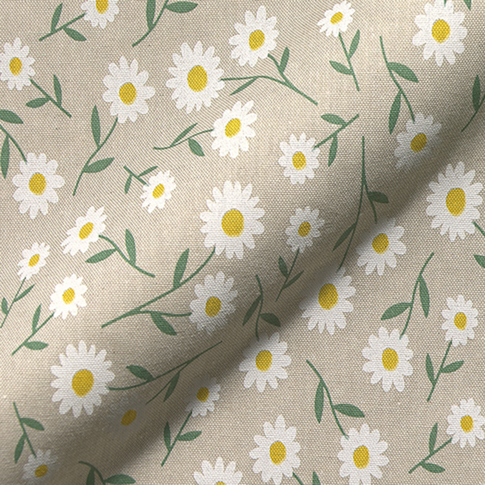 Tissu déco semi panama Fleurs marguerites
