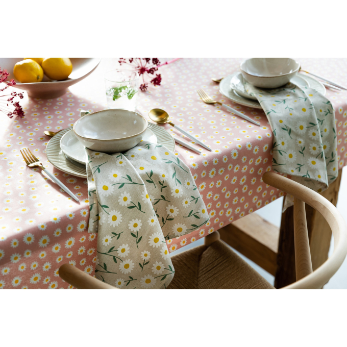 Tissu déco semi panama Fleurs marguerites