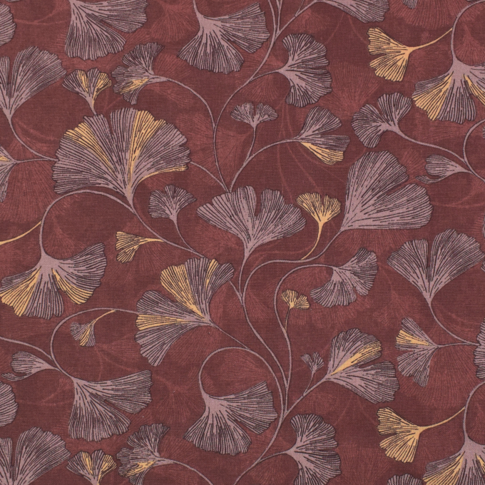 Tissu déco semi panama Ginkgo Biloba, bordeaux