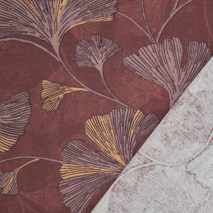 Tissu déco semi panama Ginkgo Biloba, bordeaux