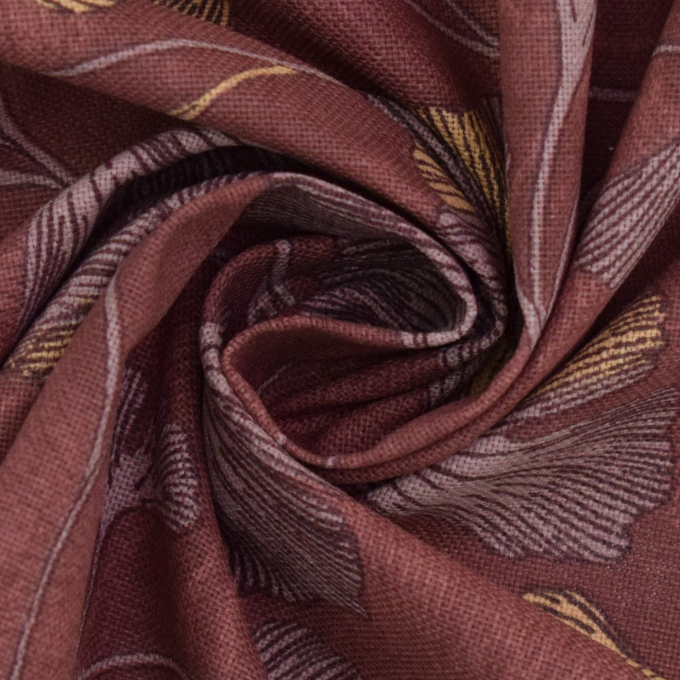 Tissu déco semi panama Ginkgo Biloba, bordeaux