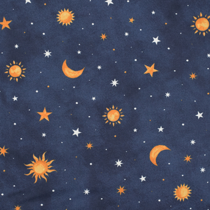 Tissu déco semi panama qui brille dans le noir Lune & étoiles Glow in the Dark, bleu
