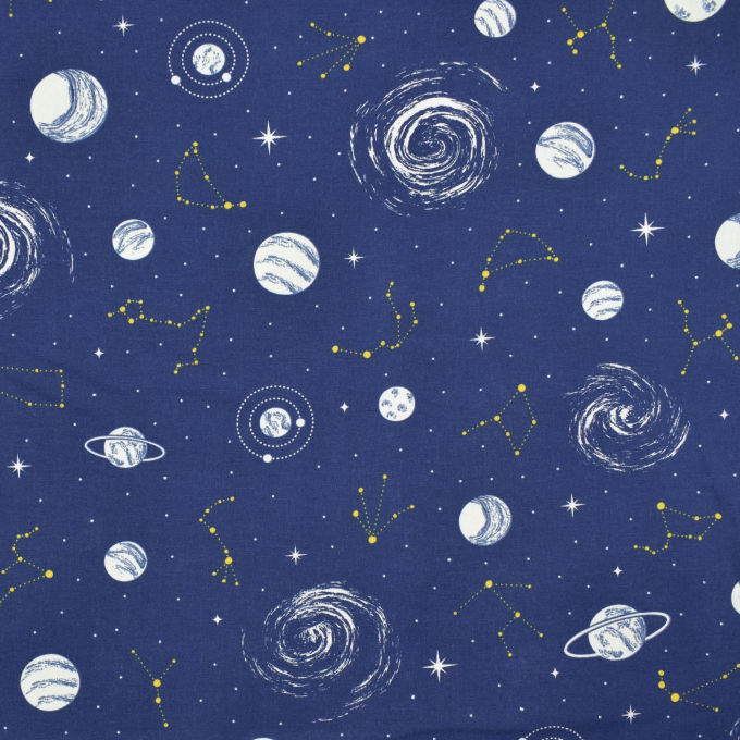 Tissu déco semi panama qui brille dans le noir Galaxies Glow in the Dark, bleu