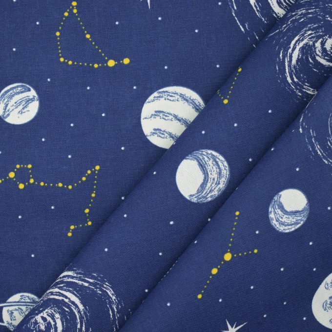 Tissu déco semi panama qui brille dans le noir Galaxies Glow in the Dark, bleu
