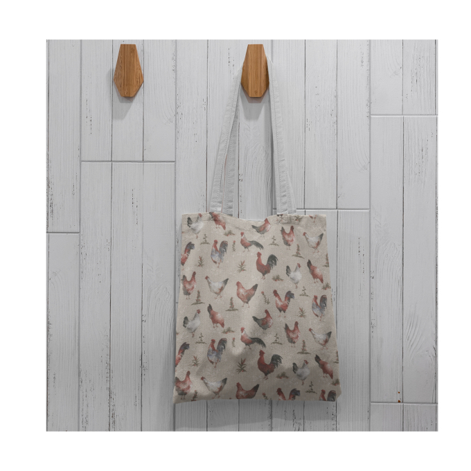 Tissu déco semi panama poules, naturel