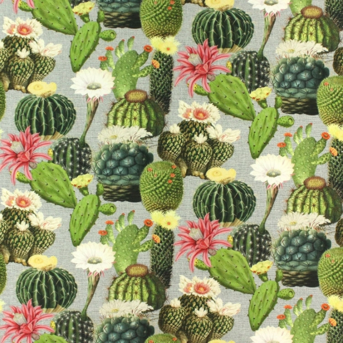 Tissu déco semi panama Cactus, impression numérique