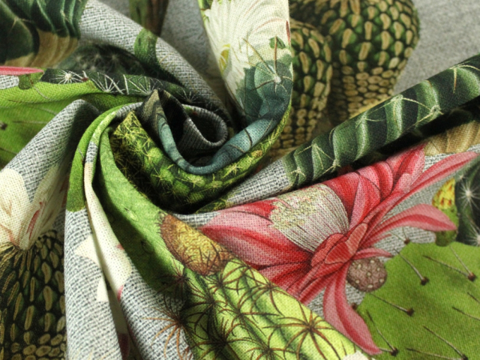 Tissu déco semi panama Cactus, impression numérique