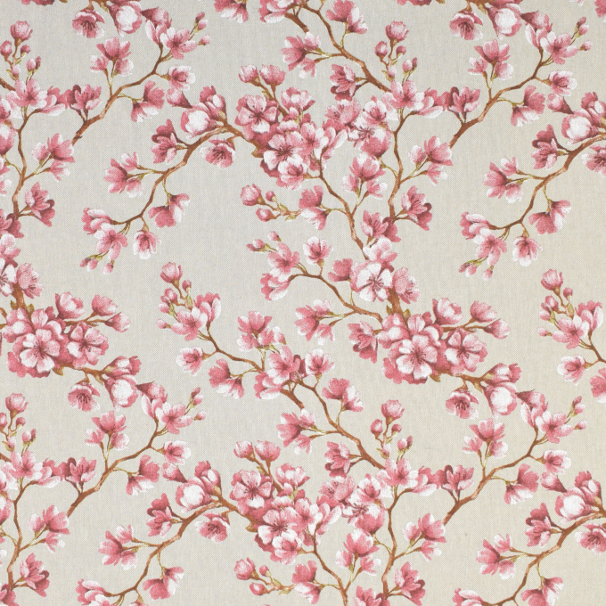 Decoration fabric half panama Cherry blossoms, beige