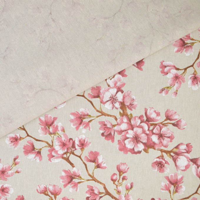 Decoration fabric half panama Cherry blossoms, beige