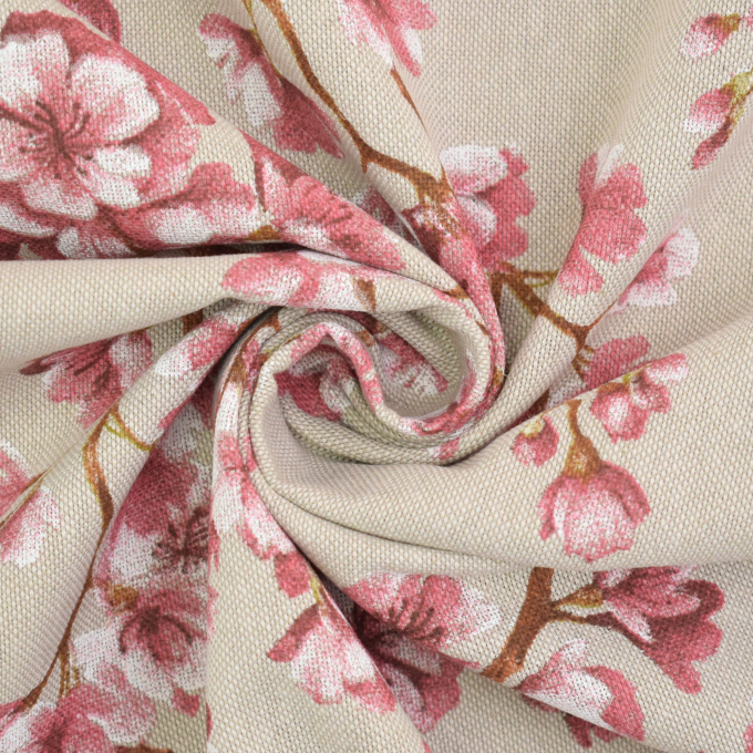 Decoration fabric half panama Cherry blossoms, beige